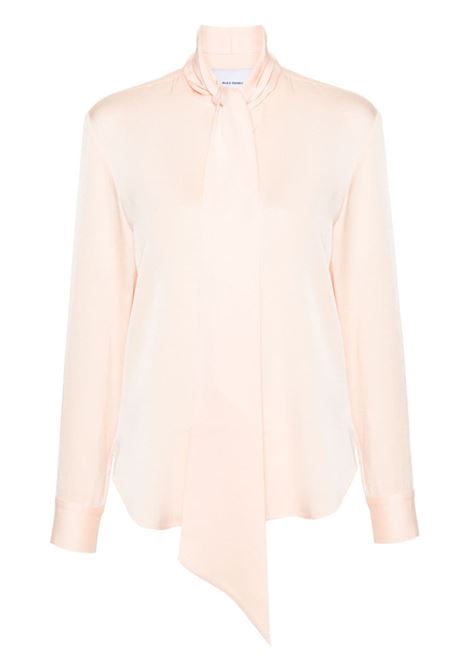 Peach rose long-sleeve satin shirt - women